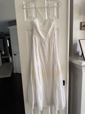 Women’s White Eyelet Maxi Dress with Crisscross Straps
